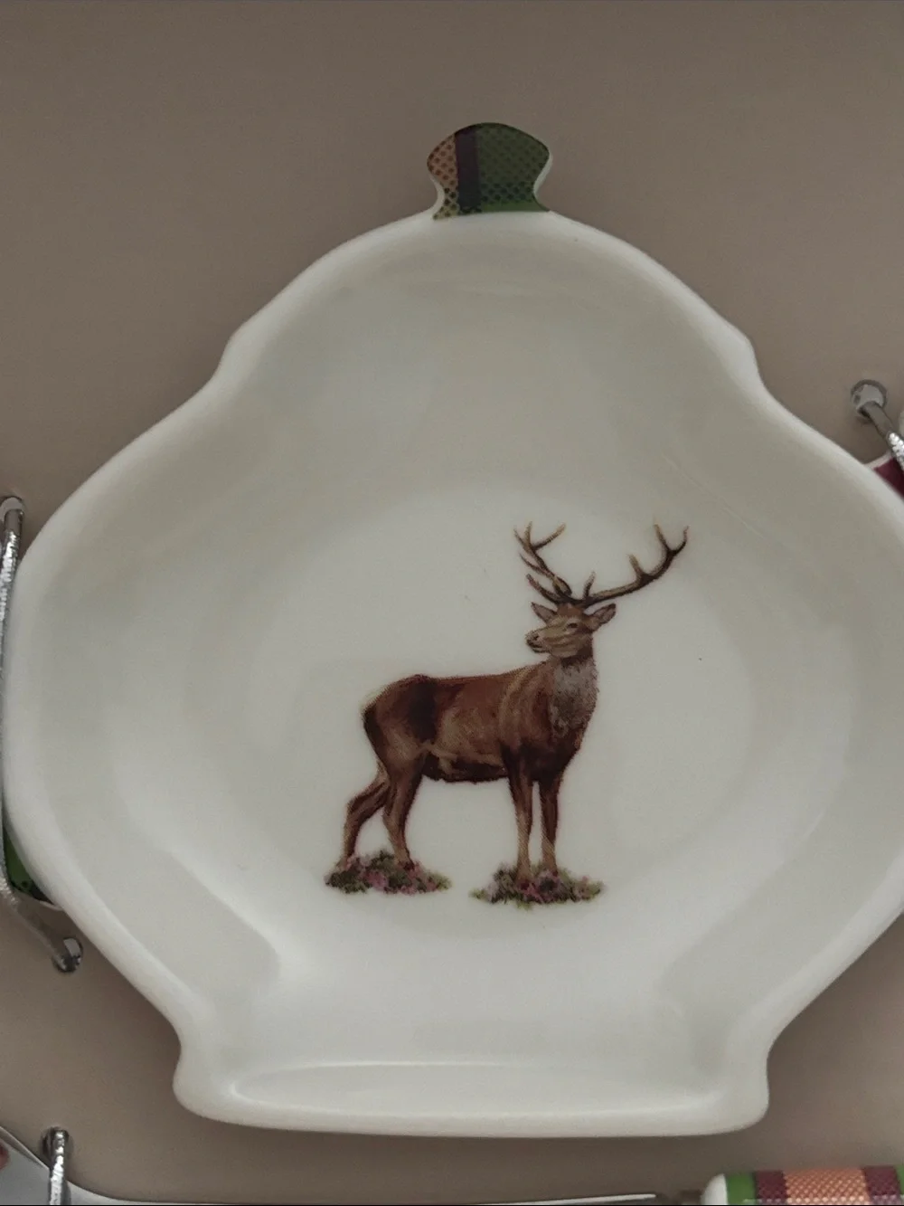 Spode Glen Lodge Pimpernel 3-Piece Deer Tea Set in Green and Burgundy NIB